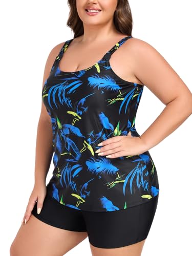 RELLECIGA Women's Tankini Set Swimsuits Scoop Neck Tummy Control Two Piece Bathing Suits with Boyshort2