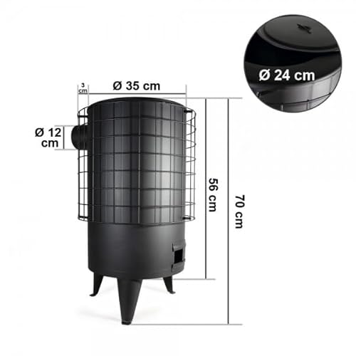 Miniatura 6 de Bilake Estufa De Leña Redonda Pequeña, Barata, De Hierro, 14 Kw Conducto De 100mm Acabada En Color Negro