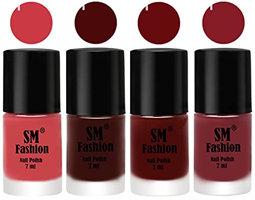 Image of Nail Polish Combo Set (Pack of 4) Quick Dry Gel Finish Nail Paint | Punch Pink,Wine,Wine Red,Plum | 7 ml Each