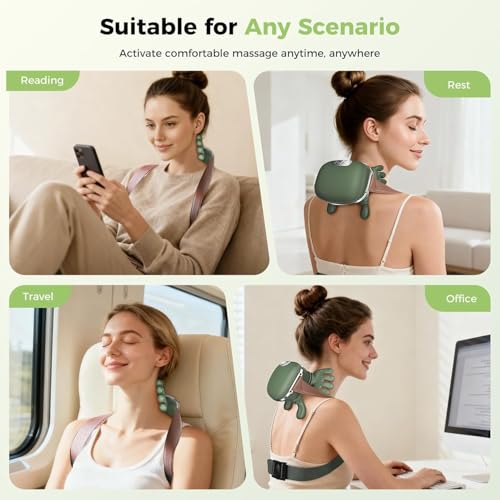 Image of Wearable Neck & Shoulder Massager with Heat Therapy | Deep Kneading Shiatsu Massage Device | 3 Massage Modes | Adjustable Strap | Type-C Rechargeable | Cordless Portable Neck Massager for Home, Office & Travel