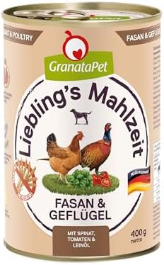 GranataPet Liebling's Mahlzeit Fasan & Geflügel, Nassfutter für Hunde, Hundefutter ohne Getreide & ohne Zuckerzusätze, Alleinfuttermittel, 6 x 400 g