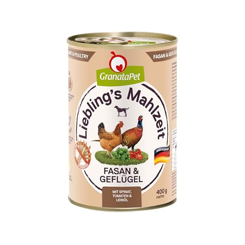 GranataPet Liebling's Mahlzeit Fasan & Geflügel, 6 x 400 g, Nassfutter für Hunde, Hundefutter ohne Getreide & ohne Zuckerzusätze, Alleinfuttermittel mit hohem Fleischanteil & hochwertigen Ölen