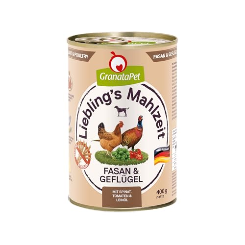 GranataPet Liebling's Mahlzeit Fasan & Geflügel, Nassfutter für Hunde, Hundefutter ohne Getreide & ohne Zuckerzusätze, Alleinfuttermittel, 6 x 400 g