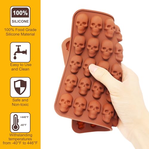 Image of 2 Pcs Halloween Skull Molds, Halloween Silicone Molds, 3D Chocolate Silicone Mold for DIY Gummies Jello Ice Cube Jelly Chocolate Candy Cakes Decorations (Skull)