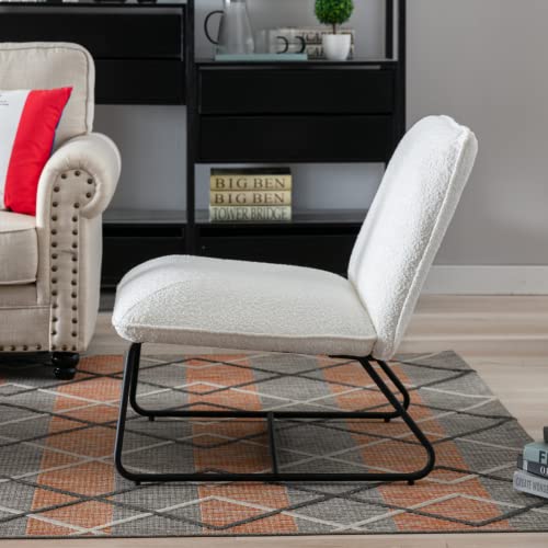 Lukealon Sherpa Living Room Chair, Mid Century Accent Chair With Metal Frame Modern Armless Extra Wide Lounge Chair For Bedroom Reception Area, Fur White #TOP7