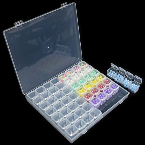 Image of 2 Pack 56 Grids Plastic Organizer Box Clear Jewelry Organizer Container Adjustable Divider Removable Grid Diamond Painting Beads Nail Art Tools Art Crafts Small Accessories