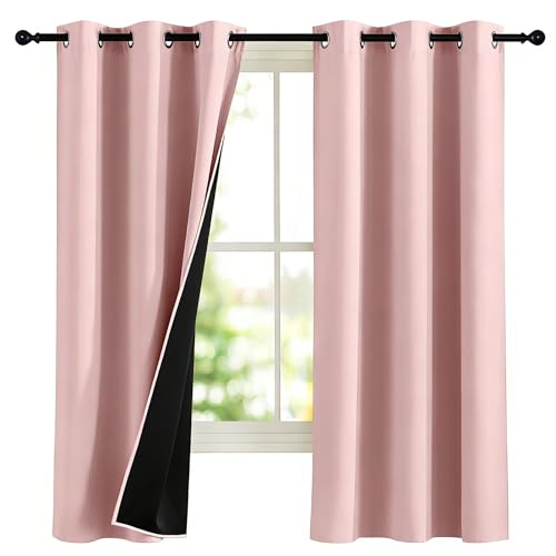 NICETOWN 100% Blackout Pink Curtains for Girls Room 2 Panels, W42 x L63 in per Panel, Privacy Protection & Thermal Insulated Grommet Window Drapes for