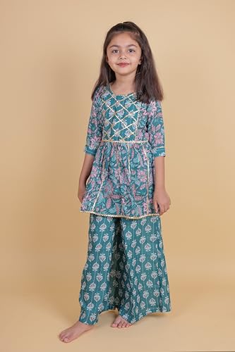 Image of TAGAS Girls Girls V Neck Kurti With Plazo Set | Traditional Girls Ethnic Wear|Ethnic Wear for girls|