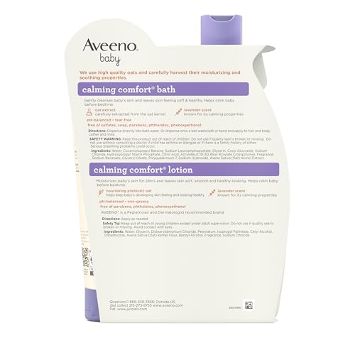 Aveeno Baby Calming Comfort Bath & Lotion Set with Natural Oat Extract, Lavender & Vanilla, 2 Items