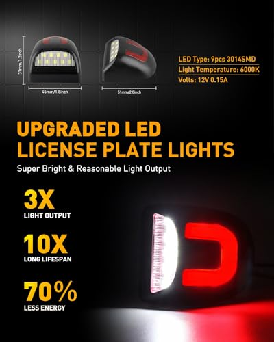 Image of LESAUCE Red U-shaped LED License Plate Lights Tag Lamp Assembly Replacement for Chevy Silverado 1500 2500 3500 Suburban Tahoe GMC Sierra Yukon XL, 6000K White, Pack of 2