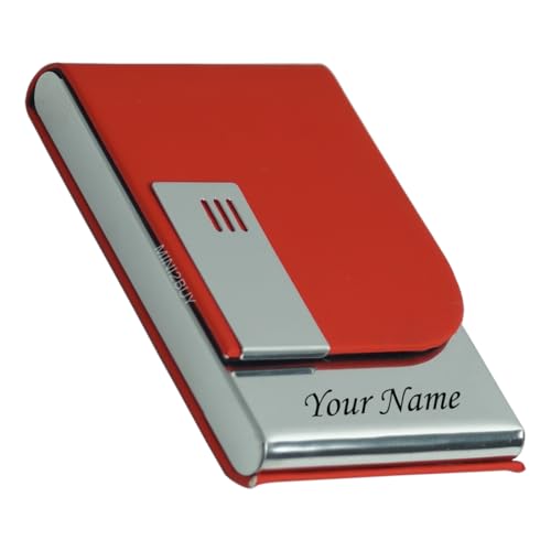 Image of Mini2buy Customized Name Engraved Card Holder for Credit, Debit, ATM, and Business Visiting Cards from Premium Stainless Steel Size Ideal for Personal use or Corporate Gifting (Red)
