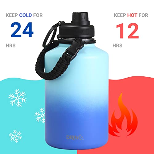 Image of Drinco Stainless Steel Water Bottle Spout Lid Vacuum Insulated Double Wall Water Bottle Wide Mouth Leak Proof Keep Cold Sport Camping Hiking (64oz Morning Sky Blue)