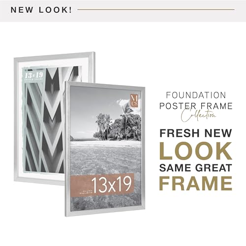Image of MCS Foundation 13x19 Poster Frame Traditional Silver, Vertical & Horizontal Wall Hanging Large Picture Frame for Photos, Posters & Art Prints (1-Pack)