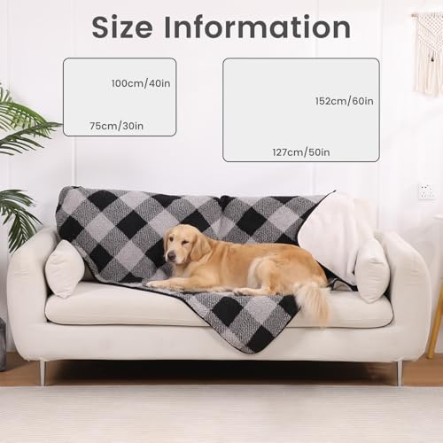 IDOGCHEW Hundedecke Wasserdicht 152x127 cm, Flauschige Flanell & Sherpa Haustier Decke, Geeignet für Mittelgroße und Große Hunde, Maschinenwaschbar - Schwarz