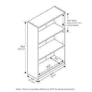 Furinno Jaya Book Shelf, 3-Tier Bookshelf, Bookcase with Adjustable Shelves, 9.5 x 24.5 x 40.3, for Organization and Storage, for Living Room, Bedroom, Home Office, White — photo 3 of 6