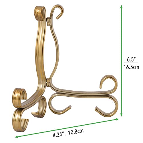 Mdesign Decorative Metal Display Easel, Cookbook Holder, And Plate Stand For Kitchen And Household Storage Of Tablets, Books, Plates, Pictures, Displays - 4 Pack - Aged Brass #TOP4