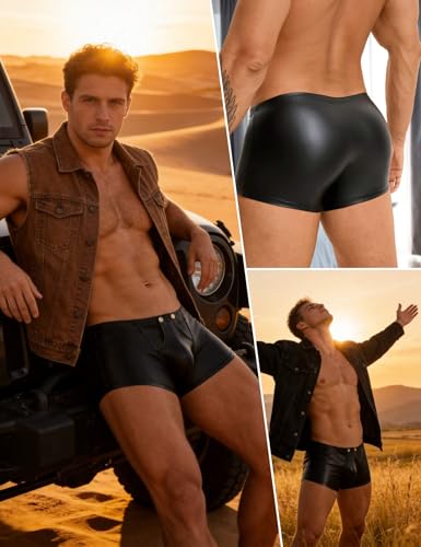 Boxer hombre cuero PU negro calzones elastico cremallera XL 2