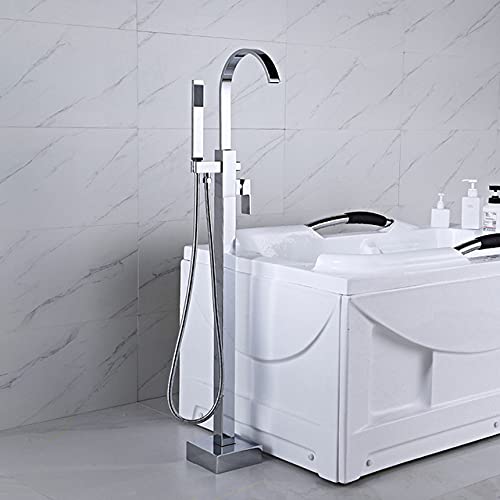 HTTGDGDH Robinet De Baignoire sur Pied avec Douchette À Main, Robinet De Baignoire Carré Noir, Mitigeur d'eau, Grue, Style B, Noir