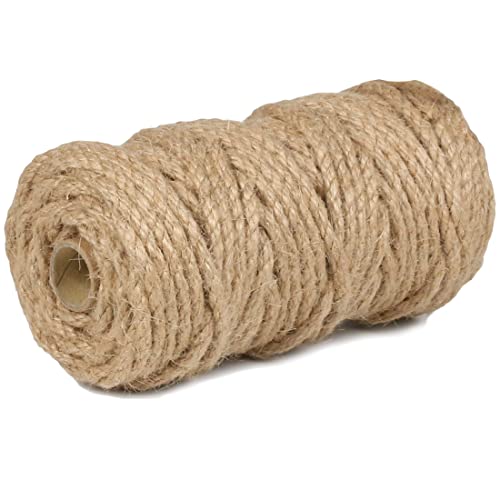 Image of PerkHomy 5mm Jute Rope 105 Feet Twisted Heavy Duty and Thick Twine Rope for Cat Scratcher Scratching Post Tree Craft Projects Gardening Home Decoration Packing Bundling (105FT * 5mm)