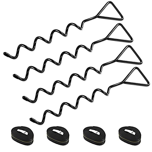 Hodzeed 4 Sets De Piquets d'ancrage Robustes pour Trampoline Kit d'ancrage Au Sol- Piquets en Acier Galvanisé Inoxydables pour Trampoline Jardin Camp Balançoire avec 4 Sangles Solides (Noire)