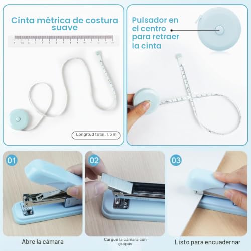 Miniatura 5 de Offcup Kit De Papelería De Oficina, Grapas Acrílicas, Juego De Grapas Incluir Soporte Para Cinta, Qquitagrapas, Tijeras, Notas Adhesivas, Para Suministros De Oficina, Hogar Y Escuela - Azul