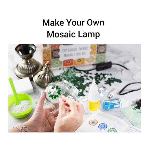 KRAFTSTORIES Turkish Mosaic Lamp Kit DIY Glass Decorative Table Bedside Night Light Tabletop for Living Room Bedroom | Make Your Own Lamp | Antique Bronze Base (Green) - Thumbnail 2