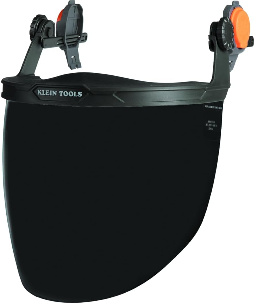 Klein Tools Face Shield for Safety Helmet and Cap-Style Hard Hats, Impact Rated, Anti-Fog, Low-Profile Design for Grinding
