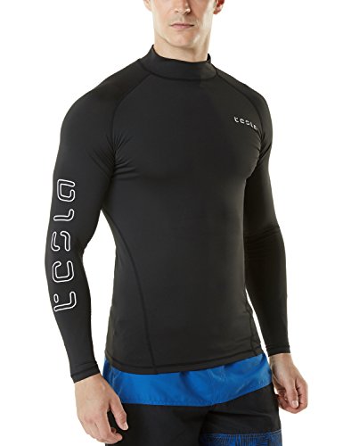 TSLA Men's UPF 50+ Long Sleeve Rash Guard, UV/SPF Quick Dry Swim Shirt, Water Surf Swimming Shirts, Vibrant Guard Black, Large