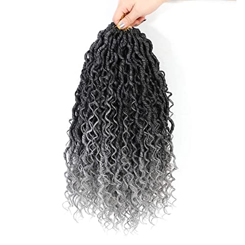 8 Packs Goddess Locs Crochet Hair 14 Inch Faux Locs Crochet Hair For Black Women River Locs Crochet Hair With Curly Ends Synthetic (14 Inch 8 Packs, T1B/Grey) #TOP6