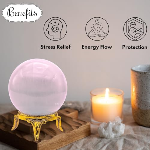 Image of Certified Crystal Pink Calcite Ball for Meditation - Premium Crystal Vastu Items for Home and Feng Shui Items for Good Luck - Ideal for Pooja Supplies and Spiritual Practices (1.5 Inch)