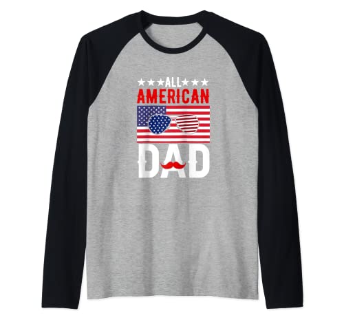 All American Dad Father US Flag 4th Of July Patriotic Mens Raglan Baseball Tee