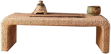 Low Coffee Table Living Room Farmhouse Floor Table Tables Japanese-Style Rattan Straw Tatami, Balcony Solid Wood Table and Chair, Low Platform, Hand-Woven, Environmentally Friendly
