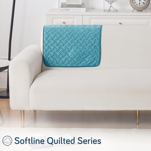Image of HOKIPO Premium Velvety Quilted Sofa Backrest Cover - Anti-Slip, Washable, 'Softline Quilted Series' | Teal Blue (AR-6322-BL)