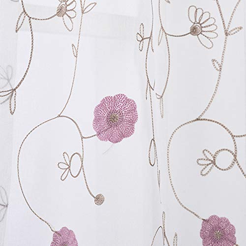 Winyy Hot Pink Floral Sheer Curtain For Sliding Glass Door Rod Pocket Top Window Treatment Embroidered Leaf Dandelion Curtain Voile Home Decor 1 Panel (52 Inch Wide 63 Inch Long) #TOP4
