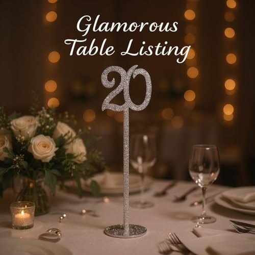 Números de mesa para boda del 1 al 20 plateados de 35 cm con base de soporte 6