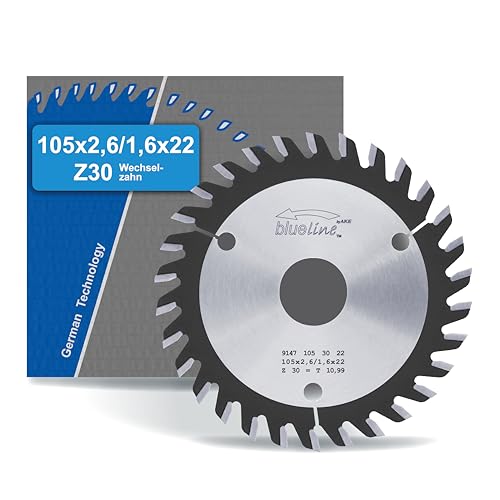 AKE blueline Kreissägeblatt | 105x22 Z30 Wechselzahn, Hartmetall | sehr feiner Schnitt | für Holz, Holzwerkstoff, Holzwerkstoff beschichtet, Kunststoff | auf Handkreissäge, Tischkreissäge