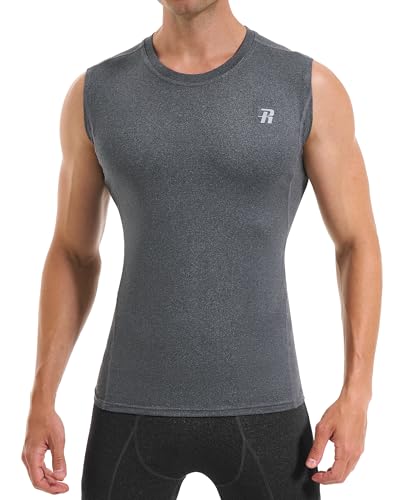 Runhit 3er Pack Compression Gym Tank Top Herren Sommer, Ärmellose Sportshirts für Fitness Laufen Training Schwarz, Weiß, Dunkelgrau L
