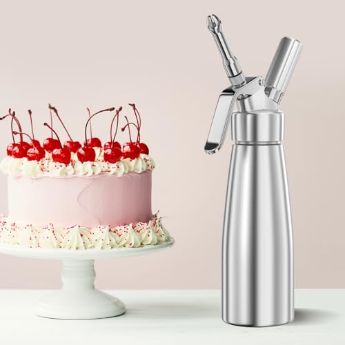 Miniatura 7 de Fousenuk 500 Ml Sifón De Cocina Espumas, Dispensador De Crema Aluminio Con 3 Boquillas Acero Inoxidable Y 1 Cepillo, Sifon De Nata Para Decorar Pasteles De Cumpleaños, Pastelería, Helados Y Postres