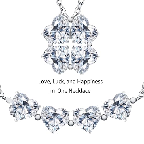 Luckylove 2-In-1 Four Heart Necklace for Women, 4 or 2 Carats Moissanite, Sterling Silver Jewelry, Anniversary Birthday Christmas Valentines Day, Special Gifts For Wife Girlfriend Daughter Her4