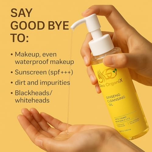 Image of Ginseng Cleansing Oil | Lightweight Makeup Remover with Ginseng Root Extract, Jojoba Oil & Vitamin E | Effectively Removes Waterproof Makeup & SPF | Helps Brighten & Moisturize Skin | Non-Comedogenic, Preservative & Fragrance Free | 100 ml (Pack of 1)