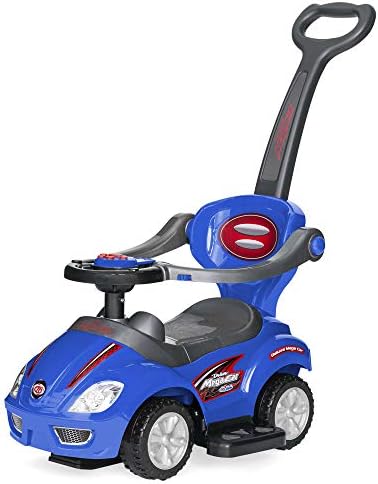 Best Choice Products Kids 3-in-1 Push and Pedal Car Toddler Ride On w/Handle, Horn, Music - Blue