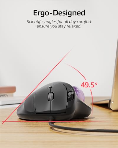 Nulea M509 Trackball Mouse Wired, Ergonomic Design, Easy Thumb Control, Precise & Smooth Tracking, 2-in-1 Interface (Type A &Type C), Compatible for PC, Laptop, Mac, Window(Purple). - Thumbnail 3