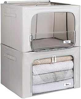 Solid, Foldable Clothes Storage Box with Zipper, Metal Frame, Storage Bag for Duvets, Clothes, Bedding, Sturdy Storage Box for Clothes, Stackable