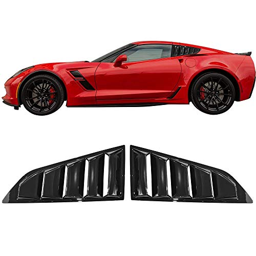 Ikon Motorsports, Window Louvers Compatible With 2014-2019 Chevy Corvette C7, Classic Style Gloss Black Left Right Sides Window Vents Sun Shade Guards, 2015 2016 2017 2018 #TOP1