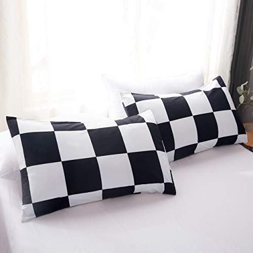 Lamejor Duvet Cover Set Twin Size Plaid/Grid Pattern Geometric Checkered Hotel Luxury Soft Bedding Set Comforter Cover (1 Duvet Cover+2 Pillowcases) Black/White #TOP2