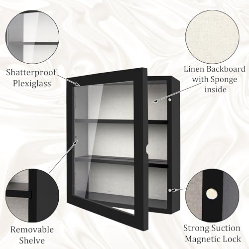 Image of Shadow Box Frame 8x10, Shadowbox Display Case Picture Frame with Linen Back and Removable Shelves, Wooden Memory Box for Wedding Bouquet, Pet Memorial, Medals