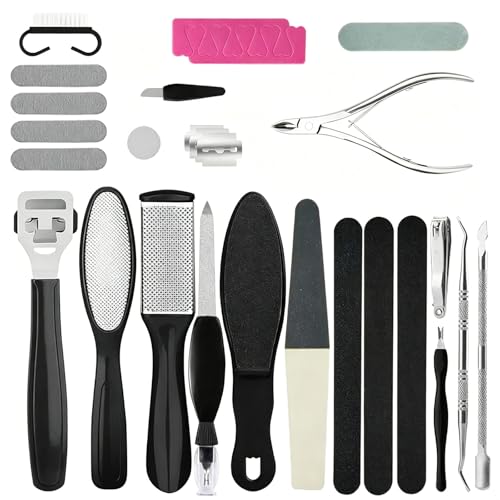 27 in 1 Pedicure Kits Stainless Pedicure Tools for Feet with Foot File and Hard Skin Remover Foot Care Kit for Women Men Home Dry and Wet Feet