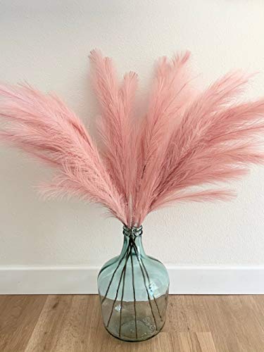 Faux Pampas Grass Large,47 Inches Tall -Artificial Pampas Grass Decor Tall Fluffy Stems, Kitchen or Boho Chic Decor (Pink, 3)