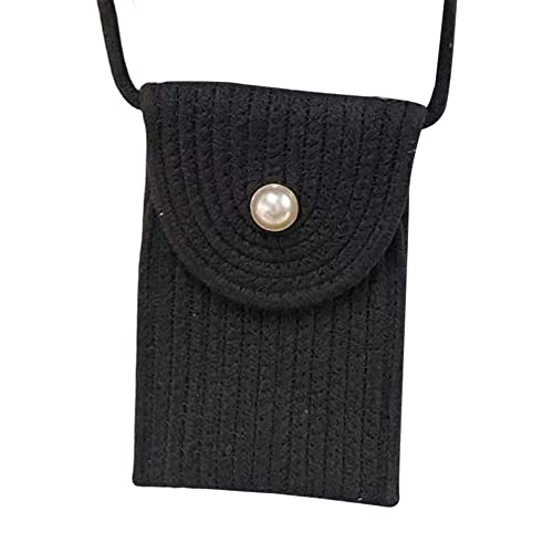 JOEBO Sommer-Rattan-handgemachte gewebte Tasche, magnetische Schnalle, Flechten, vertikale Umhängetasche for Arbeit, Konzert, Studium, Outdoor/910 (Color : Black)