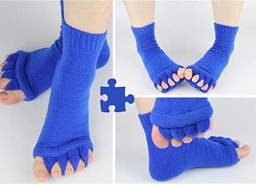 ReachTop Toe Separator Socks for Women, Yoga Sports Gym Massage Socks Foot Alignment Socks Cotton Toe Socks Pain Health, Blue